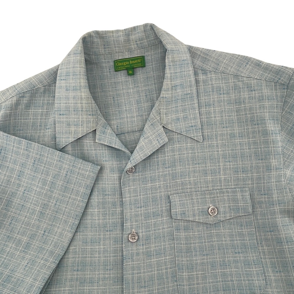 Giorgio Inserti. Button Up, Mens, XL, Turquoise, Plaid Short Sleeve Shirt